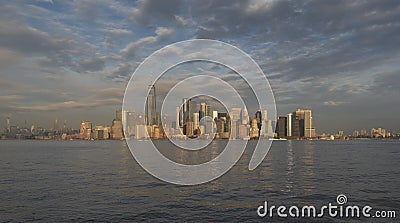 South Manhattan from the Statue of Liberty ferry boat Stock Photo