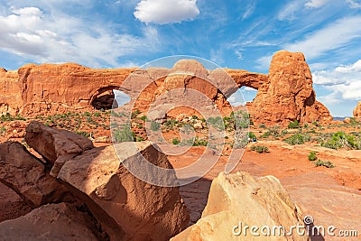 South and North Window Arch in Arches NP in Utah Stock Photo