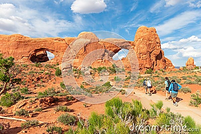 South and North Window Arch in Arches NP in Utah Editorial Stock Photo