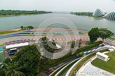 The final corner of of the Marina Bay F1 circuit from the Singapore Flyer Editorial Stock Photo