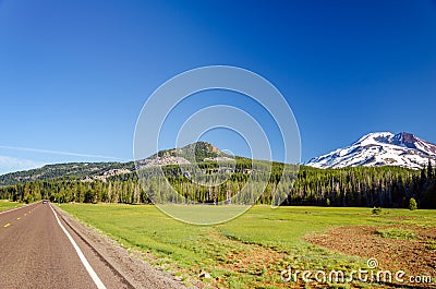 South Sister and Highway Stock Photo