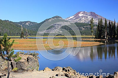 South Sister from Sparks Lake Stock Photo