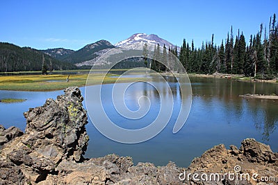 South Sister from Sparks Lake Stock Photo