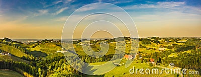 South styria vineyards aerial panoram landscape, Grape hills view from wine road in spring Stock Photo