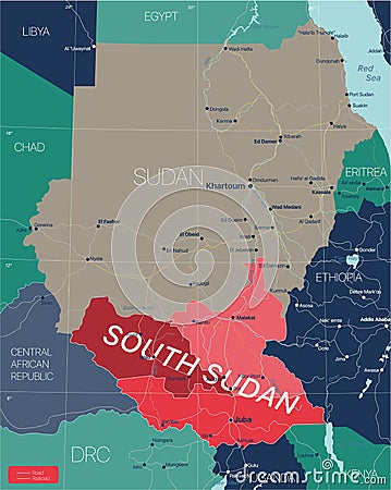 South Sudan country detailed editable map Vector Illustration