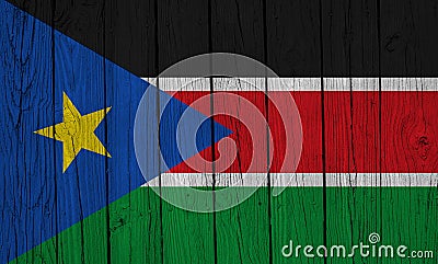 South Sudan Flag Over Wood Planks Stock Photo