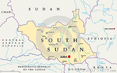 South Sudan Political Map Vector Illustration