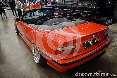 Modified BMW 320i E36 convertible on display at The Elite showcase Editorial Stock Photo