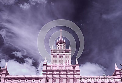 South Ural State University, main building, spire against the sky Editorial Stock Photo