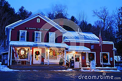 The South Woodstock Country store is aglow during the Christmas season Editorial Stock Photo