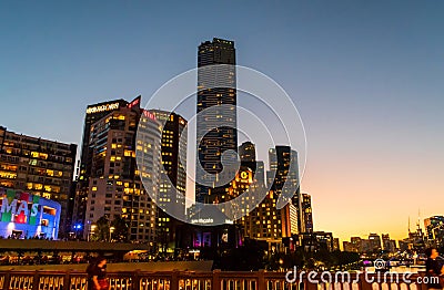 Southbank in Melbourne at dusk Editorial Stock Photo