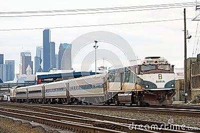 Southbound Amtrak Cascades service departing from Seattle Editorial Stock Photo