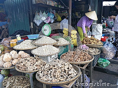 Tropical Southeast Asia Central Vietnam Hue Dong Ba Market Vietnamese Farmers Markets Fresh Vegan Veggies Organic Fruit Ginger Editorial Stock Photo