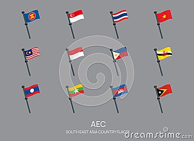 Southeast Asia countries flags set and AEC members, vector design element illustration Vector Illustration