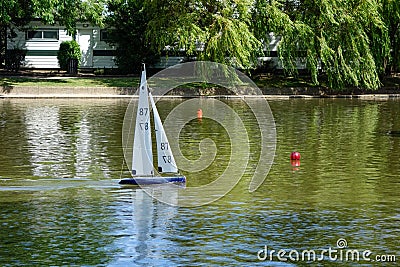 Sailing model yachts on a lake in Southend-on-sea Essex on August 4, 2013 Editorial Stock Photo