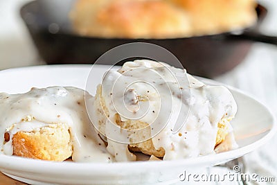 Southern Biscuits and Sausage Gravy Stock Photo