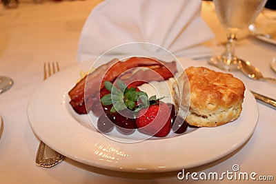 Southern breakfast fruit biscuit bacon Stock Photo
