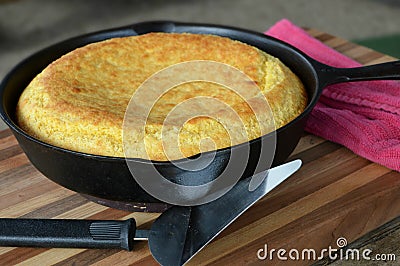 Southern Cast Iron Skillet Corn Bread Stock Photo