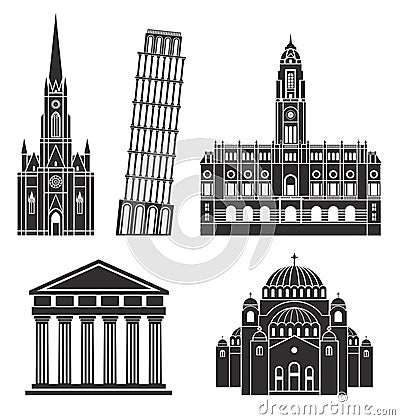 Southern Europe. European buildings on white background Vector Illustration