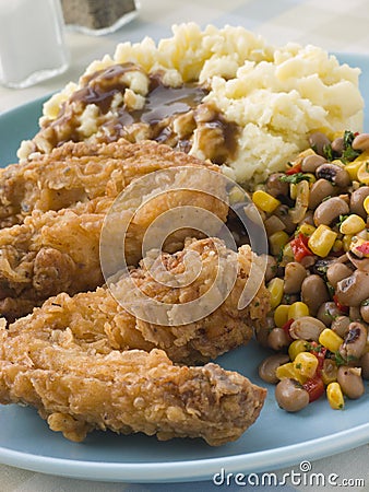 Southern Fried Chicken Wings with Mash Potato Stock Photo