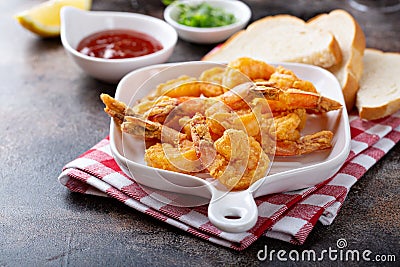 Southern fried shrimp with hot sauce Stock Photo