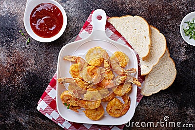 Southern fried shrimp with hot sauce Stock Photo