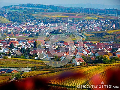 Southern german landscape in fantastic autumn colors and a farming village Stock Photo