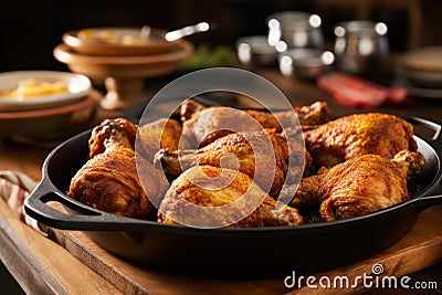 southern-style fried chicken in a cast-iron skillet Stock Photo