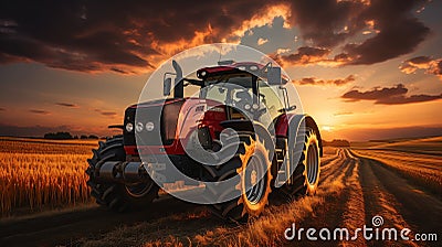 Southern Sunset: A Mechanical Ride Through the Fields with Red S Stock Photo