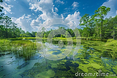 Southern Swamps, Beautiful Swamp, Natural Bog, Marsh, Mire, Southern Wetland, Morass Stock Photo