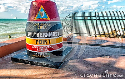 Southernmost Point in Florida. It is the famous landmark of the Editorial Stock Photo