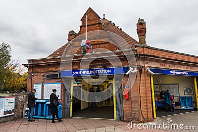 Southfields underground train station. The main entrance. Editorial Stock Photo