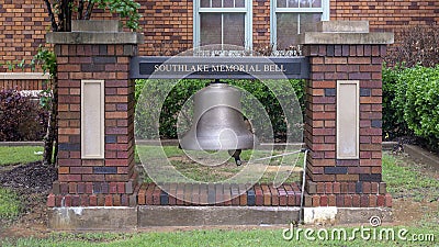 `Southlake Memorial Bell` outside the Department of Public Safety of Southlake, Texas. Stock Photo