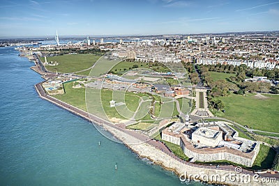 Southsea Castle and Southsea Common aerial view. Stock Photo