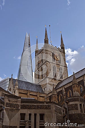 Southwark Cathedral and The Shard, London Editorial Stock Photo