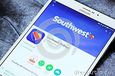 Southwest airlines app logo on google play Editorial Stock Photo