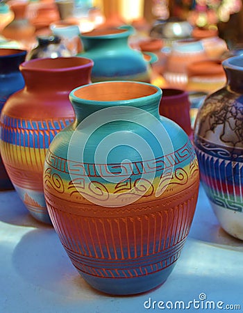 SOUTHWEST COLORFUL CERAMIC AND CLAY POTTERY Stock Photo