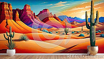Southwest desert sand formation indoor wall mural wallpaper Cartoon Illustration