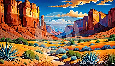 Southwest red cliff geology erosion formation desert road wallpaper Cartoon Illustration