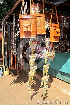 Souvenir bags, matte cups and musical instruments Editorial Stock Photo