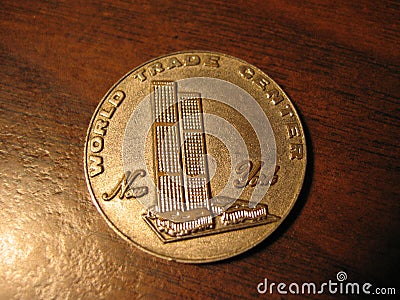 Souvenir Coin from original World Trade Center, New York, USA Editorial Stock Photo