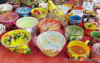 Souvenir colorful plates sold on the street Stock Photo