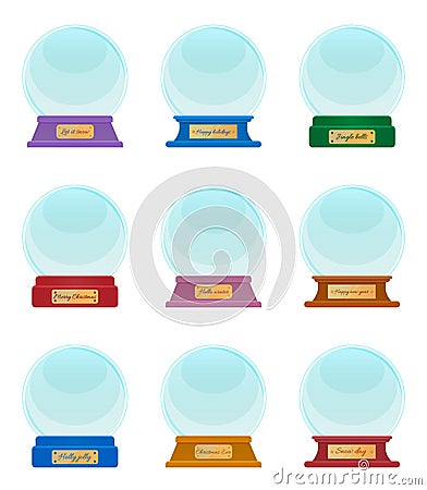 Souvenir Made of Glass, Snow Globes with Captions Vector Illustration