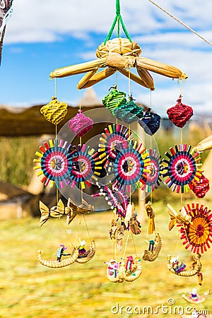 Souvenir from reed on Floating islands Titicaca lake, Peru Stock Photo