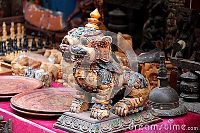 A souvenir at a shop: bronze lion statue at Bhaktpur Darbur Square Stock Photo