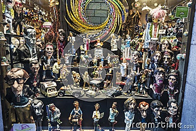 Souvenir shop in the Ghotic quarter of Barcelona, Catalonia, Spa Editorial Stock Photo