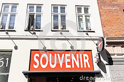 Souvenir shop on the streets of Copenhagen city. Editorial Stock Photo