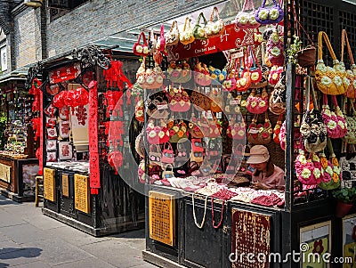 Souvenir shops at ancient town in Chengdu, China Editorial Stock Photo