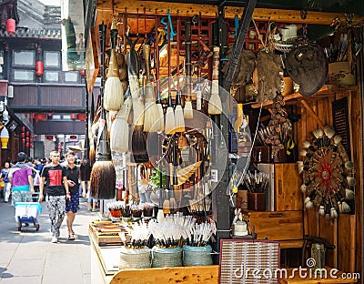 Souvenir shops at ancient town in Chengdu, China Editorial Stock Photo