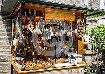 Souvenir shops at ancient town in Chengdu, China Editorial Stock Photo